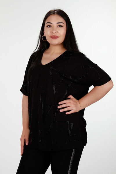 Женская блузка оптом с вышивкой буквами из камня - 78881 | КАZЕЕ - Thumbnail