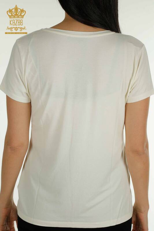 Женская блузка оптом из тюля с деталями экрю - 78996 | КАЗЕЕ