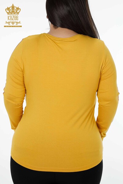 оптовая продажа женская блузка с круглым вырезом и полосой с вырезом из камня и розы - 79023 | КАZЕЕ - 23