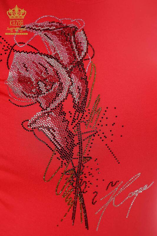оптовая продажа женская блузка с круглым вырезом и полосой с вырезом из камня и розы - 79023 | КАZЕЕ