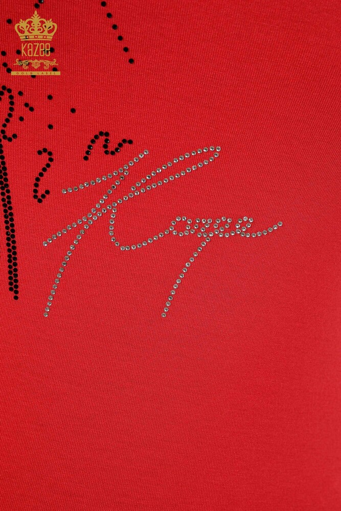 оптовая продажа женская блузка с круглым вырезом и полосой с вырезом из камня и розы - 79023 | КАZЕЕ - 27