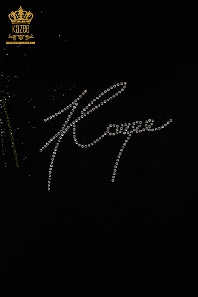 оптовая продажа женская блузка с круглым вырезом и полосой с вырезом из камня и розы - 79023 | КАZЕЕ - 35