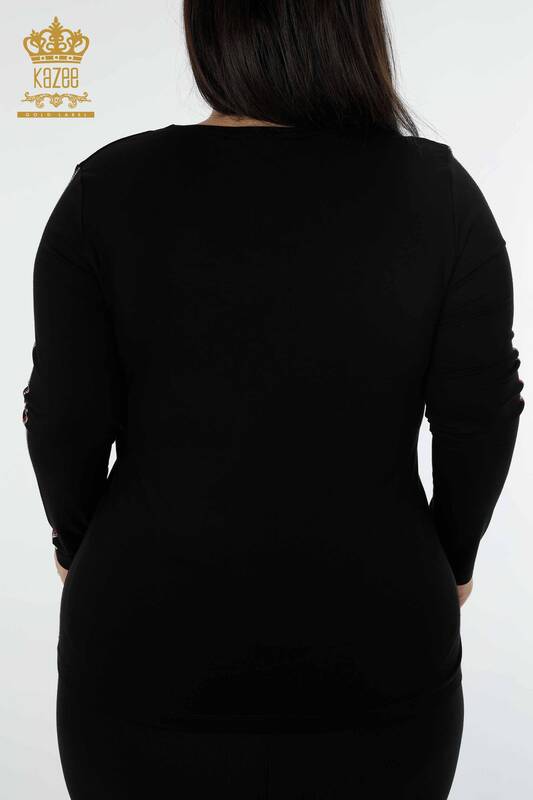 оптовая продажа женская блузка с круглым вырезом и полосой с вырезом из камня и розы - 79023 | КАZЕЕ