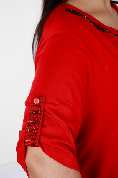 оптовые женские запонки из чесаного хлопка с детальным камнем - 78912 | КАZЕЕ - Thumbnail