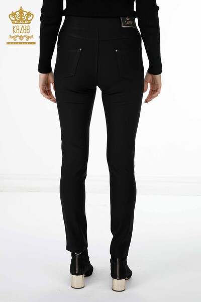 Оптовые женские брюки с карманами в полоску с вышивкой хрустальным камнем - 3564 | КАZЕЕ - Thumbnail