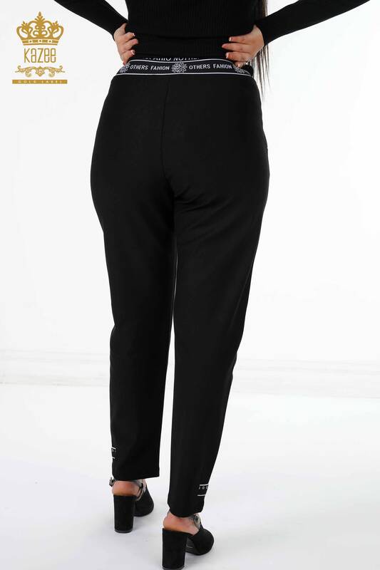 Оптовые женские брюки с текстовым подробным эластичным поясом на талии - 3644 | КАZЕЕ