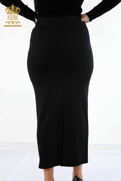 оптовая продажа женская длинная юбка на молнии с боковой полосой с вышивкой камнем - 4150 | КАZЕЕ - Thumbnail
