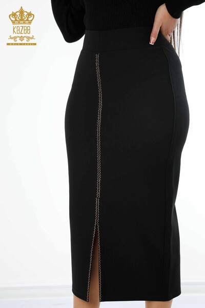 оптовая женская длинная юбка с разрезом и детальной вышивкой цветным камнем - 4189 | КАZЕЕ - Thumbnail