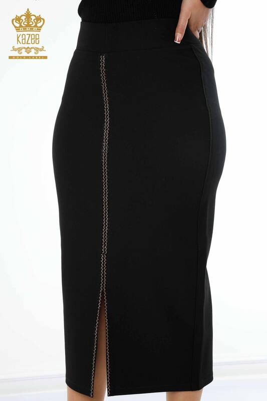 оптовая женская длинная юбка с разрезом и детальной вышивкой цветным камнем - 4189 | КАZЕЕ