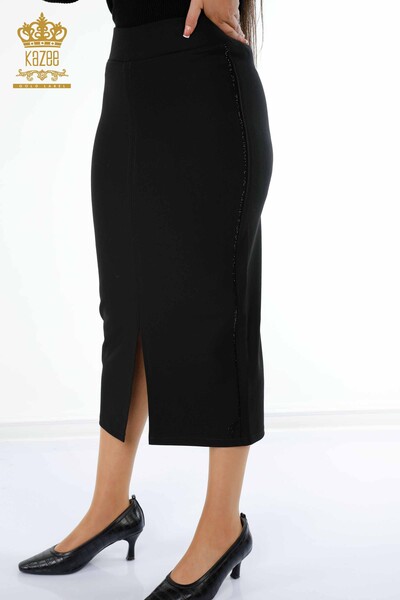 оптовая продажа женская длинная юбка с разрезом в полоску с вышивкой камнем - 4207 | КАZЕЕ - Thumbnail
