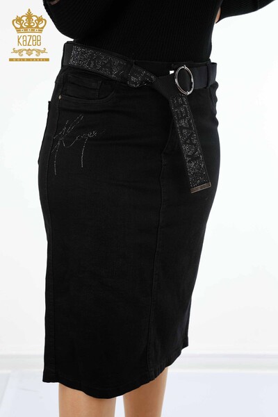 Женская джинсовая юбка оптом Kazee Детальный пояс с вышивкой камнем - 4149 | КАZЕЕ - Thumbnail