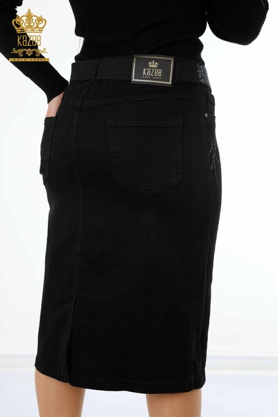 Женская джинсовая юбка оптом Kazee Детальный пояс с вышивкой камнем - 4149 | КАZЕЕ - Thumbnail