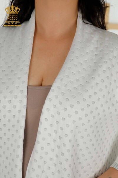 Женский кардиган оптом с вышитым карманом цвета экрю - 30056 | КАЗЕЕ - Thumbnail