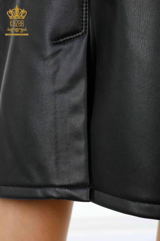 Женская кожаная юбка с карманом оптом - 4142 | КАZЕЕ