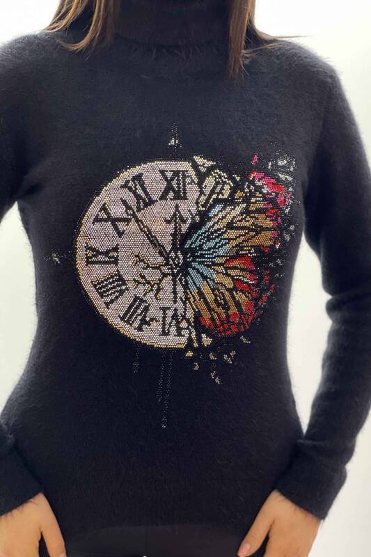 Женский свитер с часами-бабочками с узором из ангорского камня - 18909 | КАZЕЕ