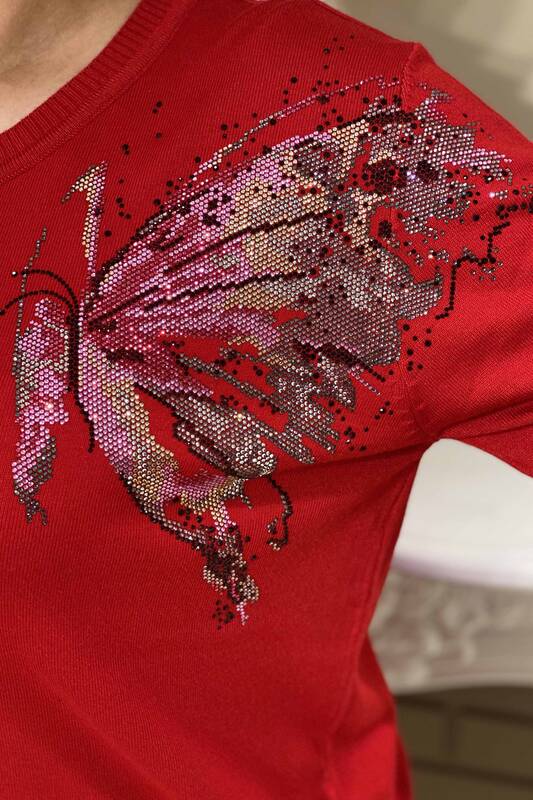 Женский свитер с круглым вырезом и бабочкой оптом - 16460 | КАZEE