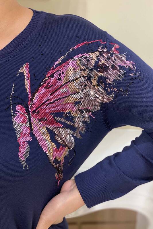 Женский свитер с круглым вырезом и бабочкой оптом - 16460 | КАZEE