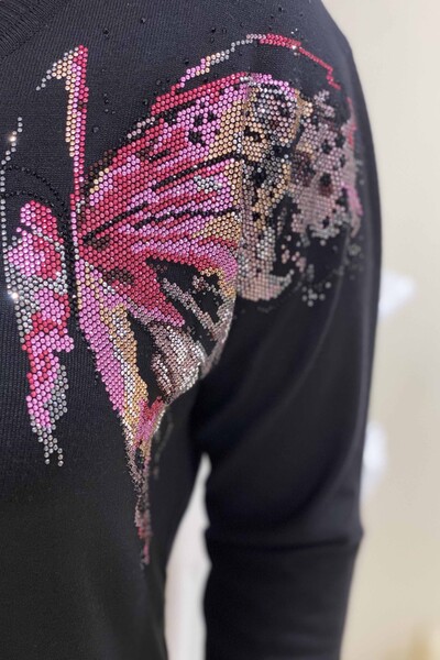 Женский свитер с круглым вырезом и бабочкой оптом - 16460 | КАZEE - Thumbnail