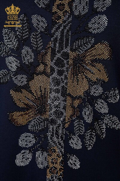 Женский трикотаж оптом с вышитыми камнями леопарда и цветов - 16456 | КАZЕЕ - Thumbnail