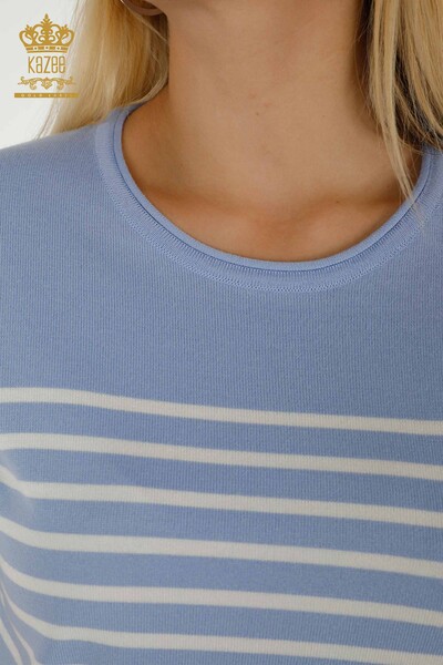 оптом женский трикотаж свитер в полоску с коротким рукавом синий белый - 30396 | КАZЕЕ - Thumbnail