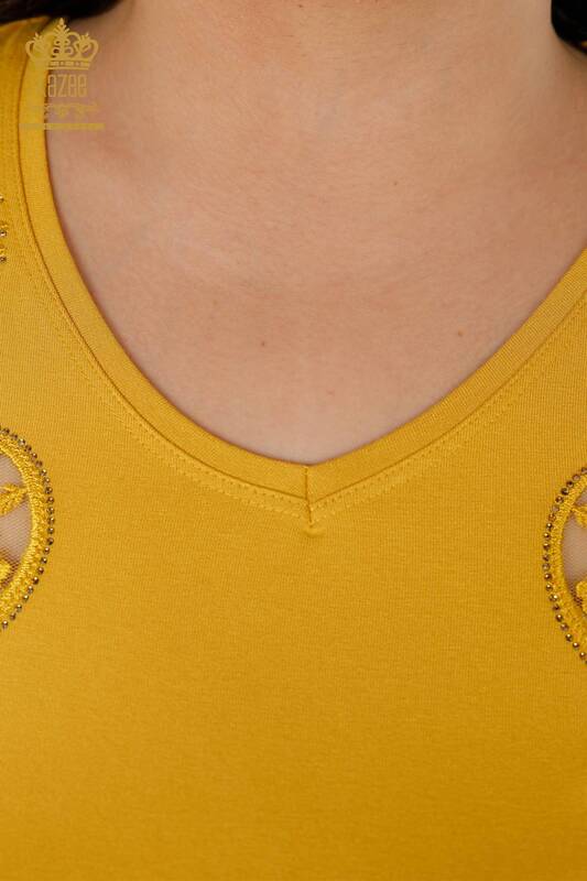 оптовый женский трикотаж свитер с V-образным вырезом и кристаллами, вышитый камнем, тюль - 79008 | КАZЕЕ