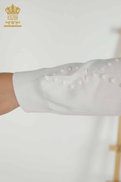 Оптовая Женский Трикотаж Свитер с Круглым Вырезом Экрю - 30408 ​​| КАZЕЕ - 7