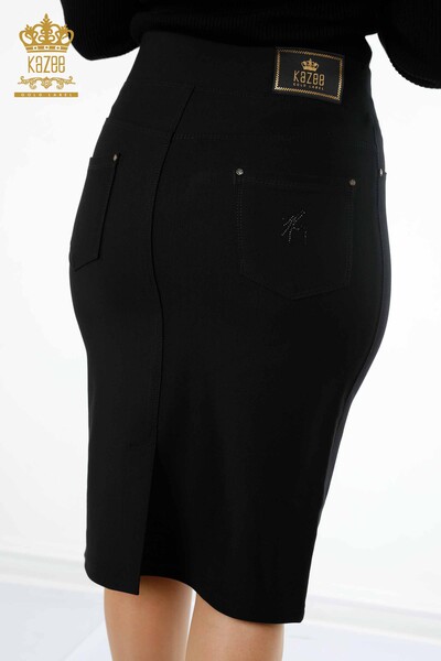 оптовая продажа женской юбки с карманом и надписью с вышитым камнем с разрезом сзади - 4161 | КАZЕЕ - Thumbnail