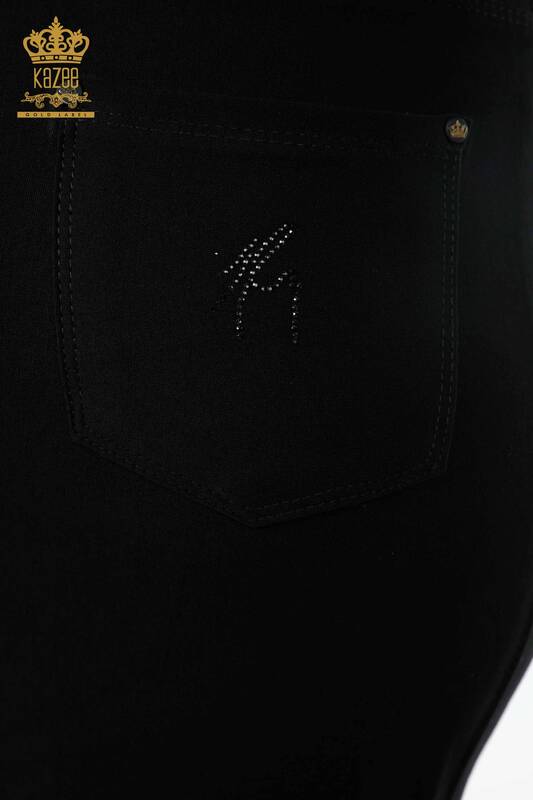 оптовая продажа женской юбки с карманом и надписью с вышитым камнем с разрезом сзади - 4161 | КАZЕЕ