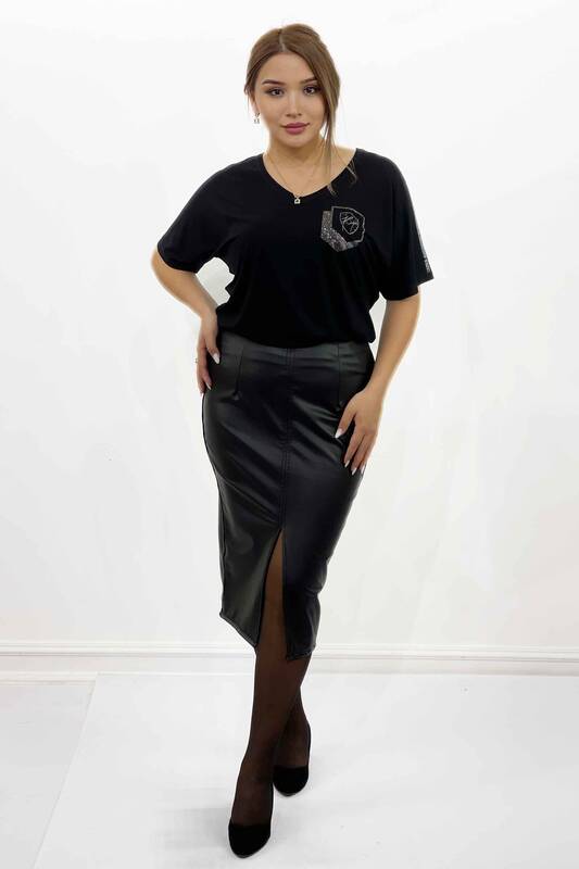 Женская юбка оптом с кожаным разрезом и эластичной талией - 4141 | КАZЕЕ