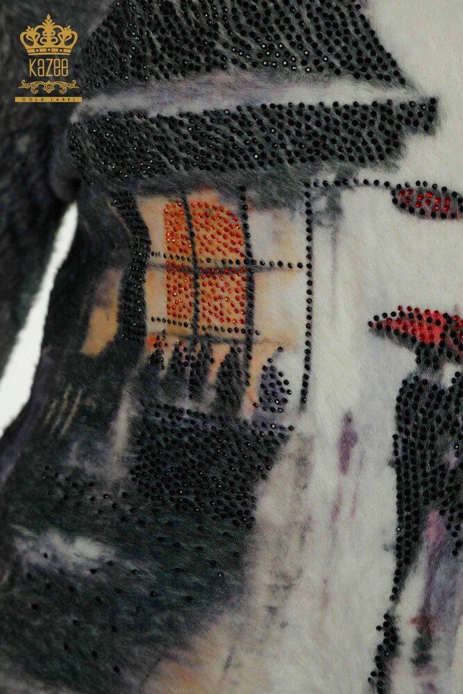 Женский свитер из ангорского трикотажа оптом с длинными рукавами цифровой - 40023 | КАZEE - 4