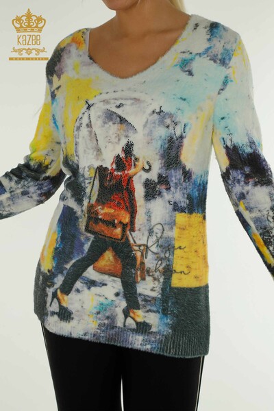 Женский свитер из ангорского трикотажа оптом с цифровой печатью - 40021 | КАZEE - Thumbnail