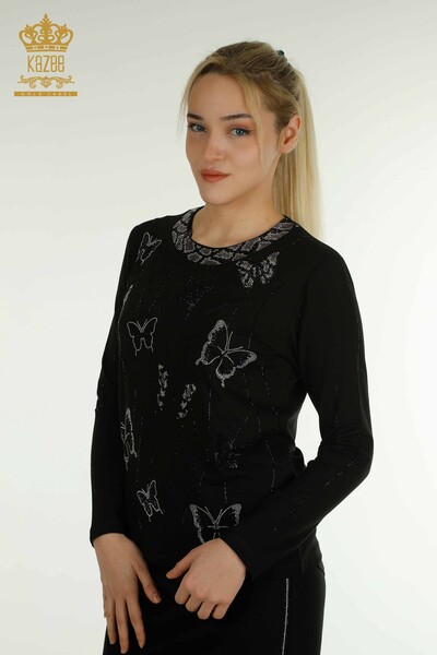 KAZEE - Женская блузка с узором бабочки оптом, черная - 79381 | КАZEE