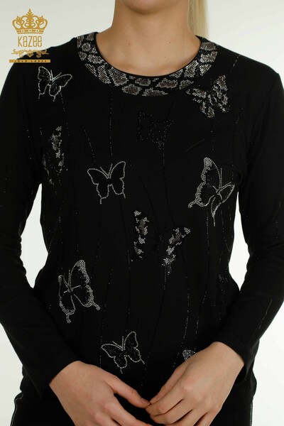 KAZEE - Женская блузка с узором бабочки оптом, черная - 79381 | КАZEE (1)