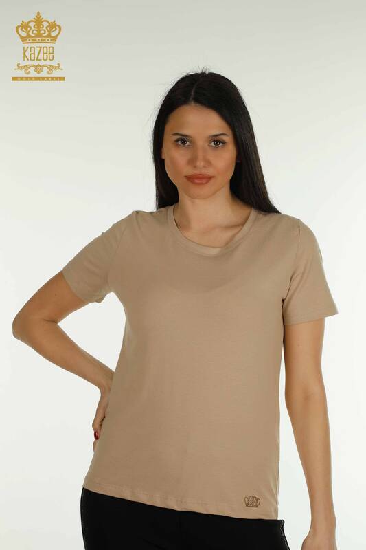 Женская блузка базового бежевого цвета оптом - 79562 | КАZEE