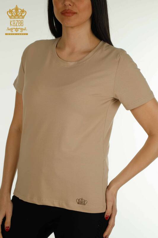 Женская блузка базового бежевого цвета оптом - 79562 | КАZEE