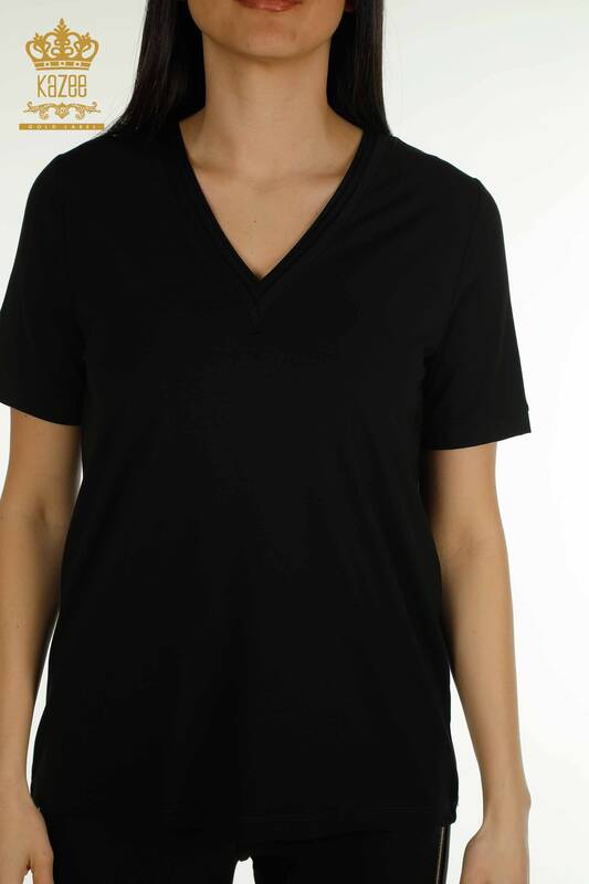 Женская блузка базового черного цвета оптом - 79864 | КАZEE