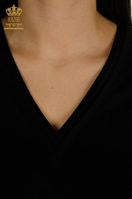 Женская блузка базового черного цвета оптом - 79864 | КАZEE