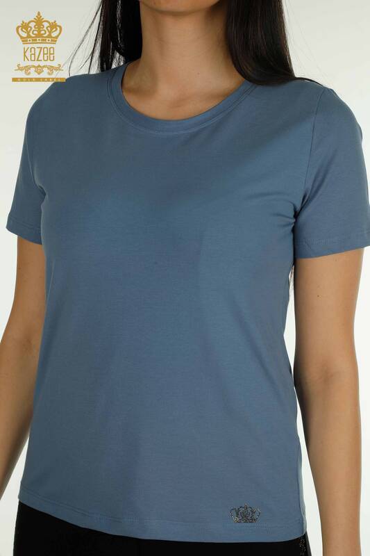 Женская блузка базового цвета индиго оптом - 79562 | КАZEE