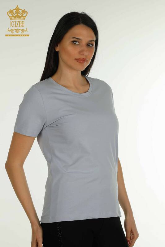 Женская блузка базового синего цвета оптом - 79562 | КАZEE