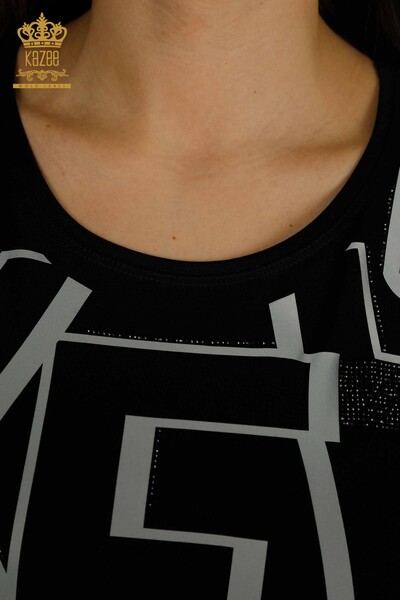 Женская блузка с надписью оптом, черная - 79548 | КAZEE - Thumbnail