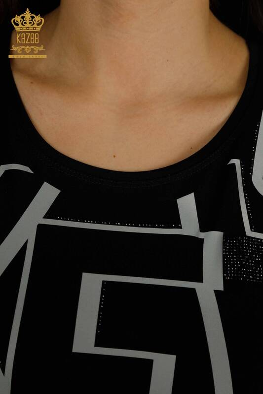 Женская блузка с надписью оптом, черная - 79548 | КAZEE
