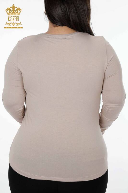 оптом Женская блузка в горошек с цветочным узором и вышивкой камнем - 79009 | КАZEЕ