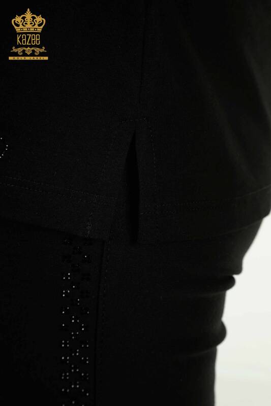 Женская блузка оптом с вышивкой камнями, черная - 79565 | КАZEE