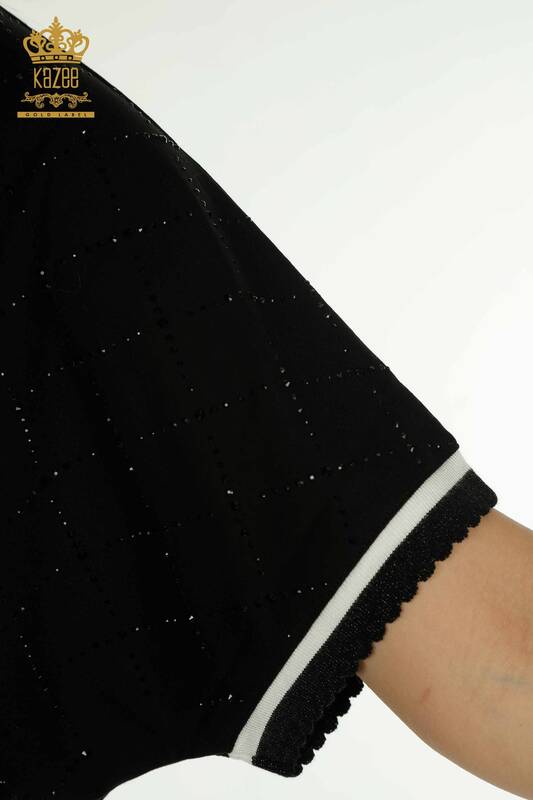 Женская блузка с каменной вышивкой оптом, черная - 79865 | КАZEE