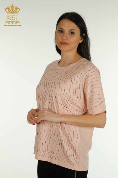 Kazee - Женская блузка оптом с вышивкой камнями - 79651 | КАZEE