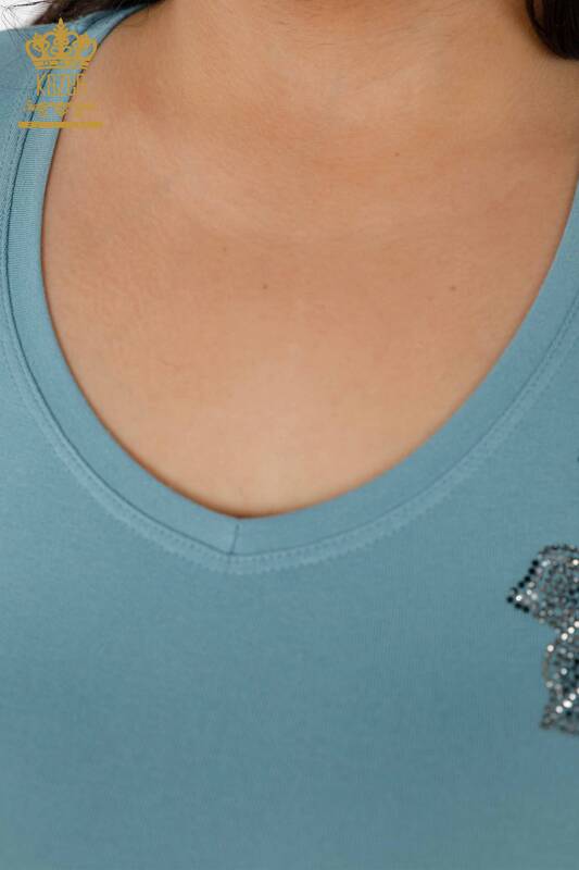 Оптовая Женская Блузка Вышитая Камнем Цветочный Узор Вискоза - 79001 | КАZЕЕ