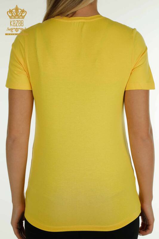 Женская блузка с каменной вышивкой оптом, желтая - 79348 | КАZEE