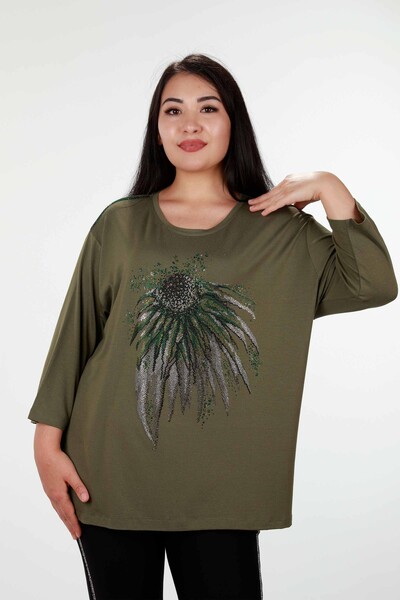 Женская блузка оптом с вышитым камнем цветком - 78943 | КАZЕЕ - Thumbnail
