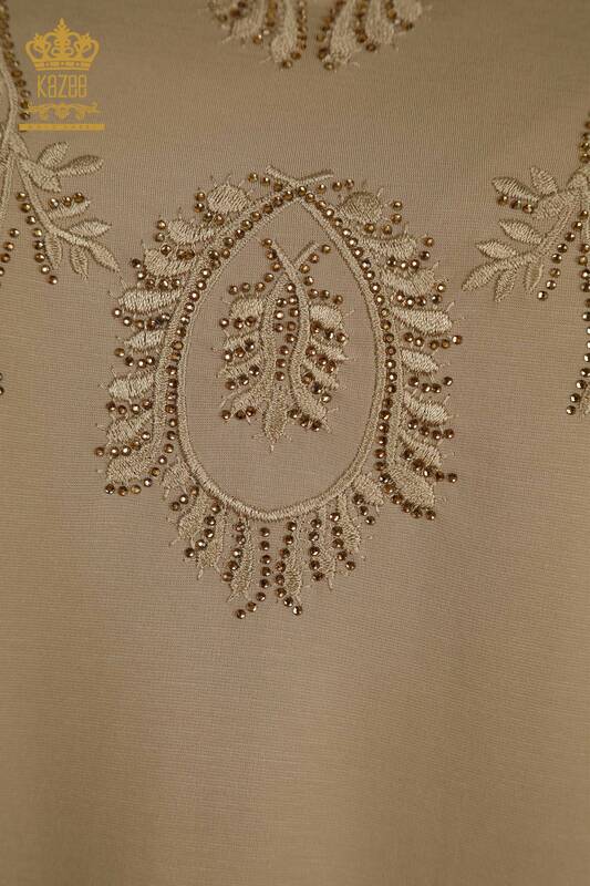 Женская блузка с вышивкой камнями оптом, бежевая - 79556 | КАZEE