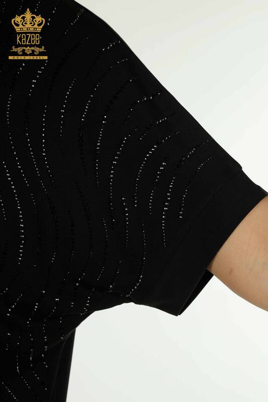 Женская блузка оптом с вышивкой камнями, черная - 79651 | КАZEE